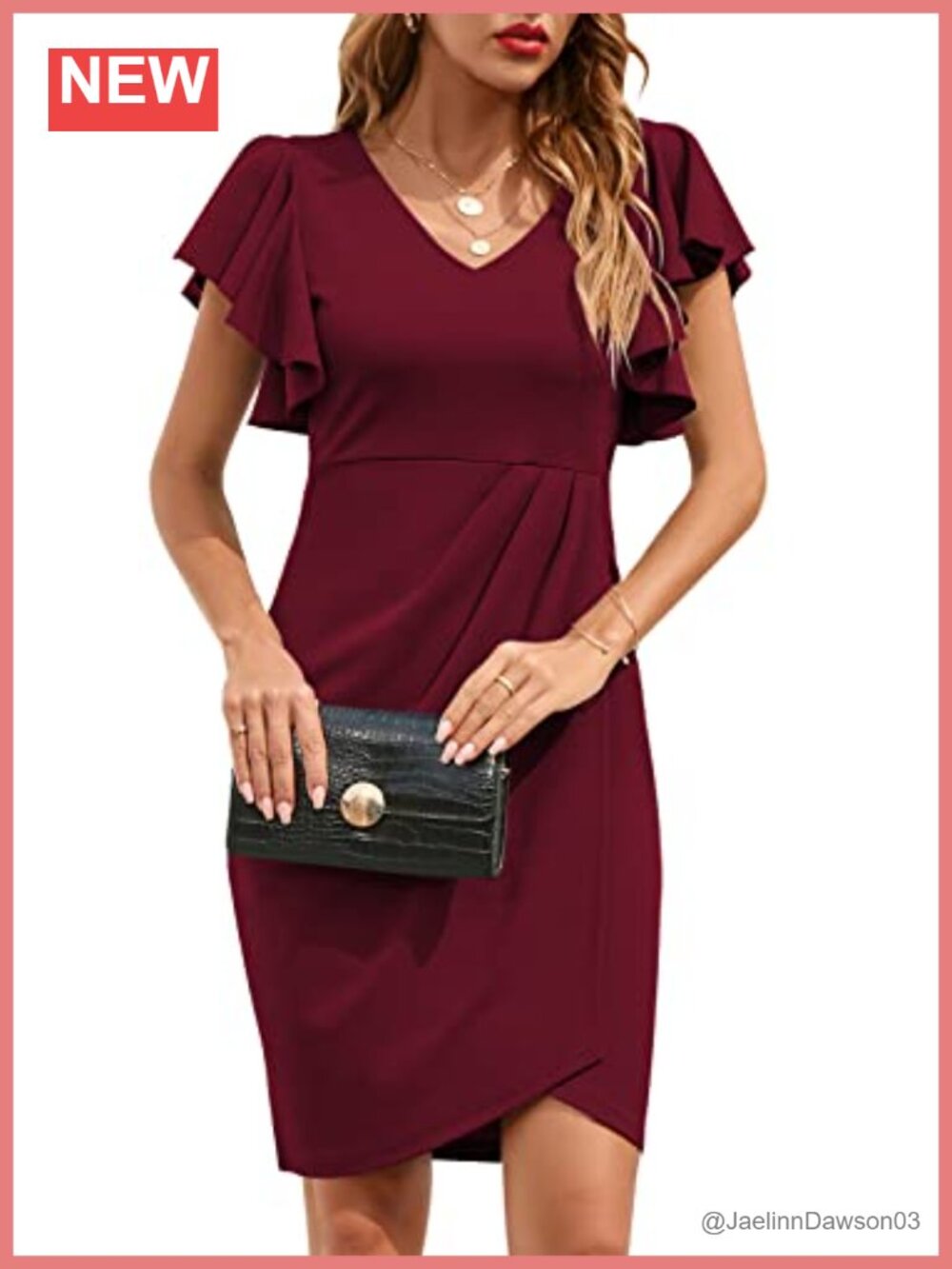Women's V Neck Ruffle Sleeve Bodycon Sheath Wrap Ruched Cocktail Party Work